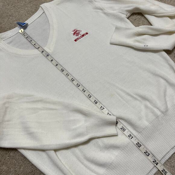 Vintage Champion Wisconsin Badgers White V-Neck Sweater XL - Picture 5 of 7